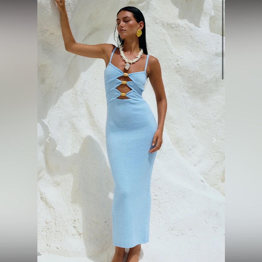 RUNAWAY THE LABEL Normani Midi Dress in Ice Blue